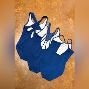 Set of three navy colored Balera dance leotards or gym leotard. Large Child